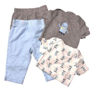 CIRCO | 4-Piece Onesies Pants Baby Set, Light Blue Grey White 6-9M